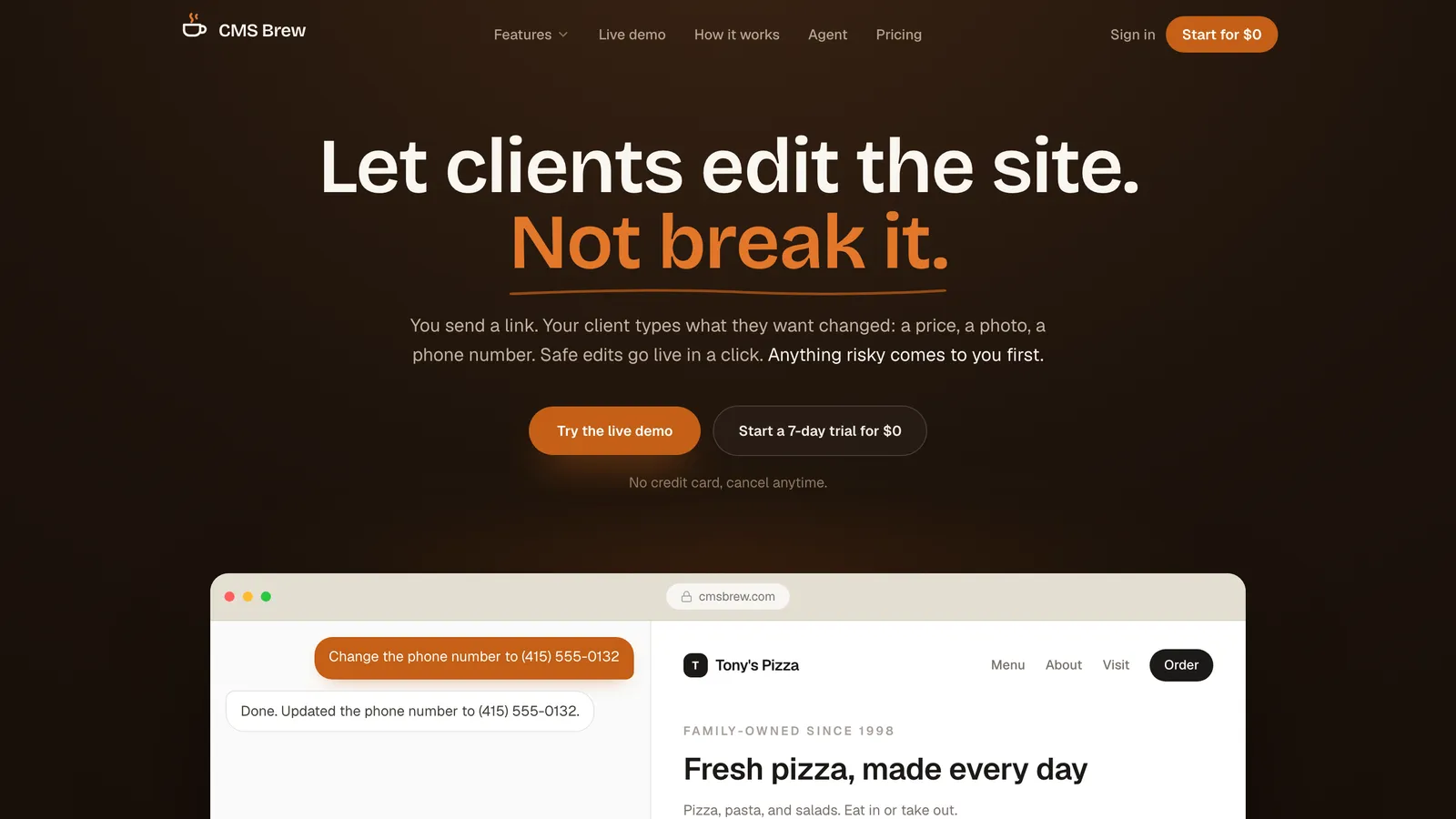 CMS Brew homepage